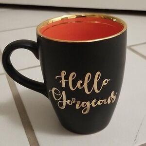 Black 'Hello Gorgeous Black with Orange Inside Mug